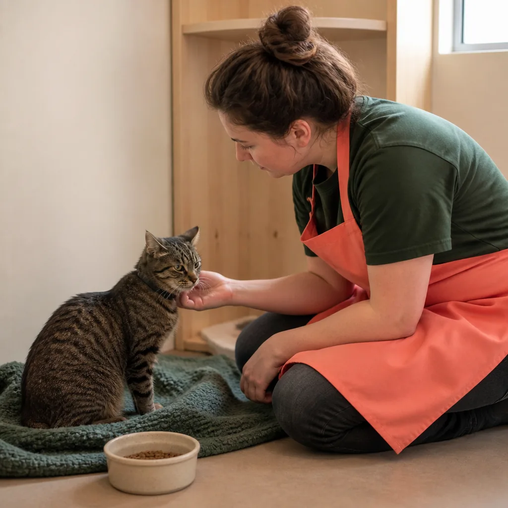 Chat malade examiné par un vétérinaire, son propriétaire surveille les symptômes